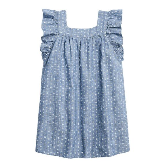 NWT J. Crew Crewcuts Chambray Floral Ruffled Girls Dress Sz 7 - Picture 1 of 6